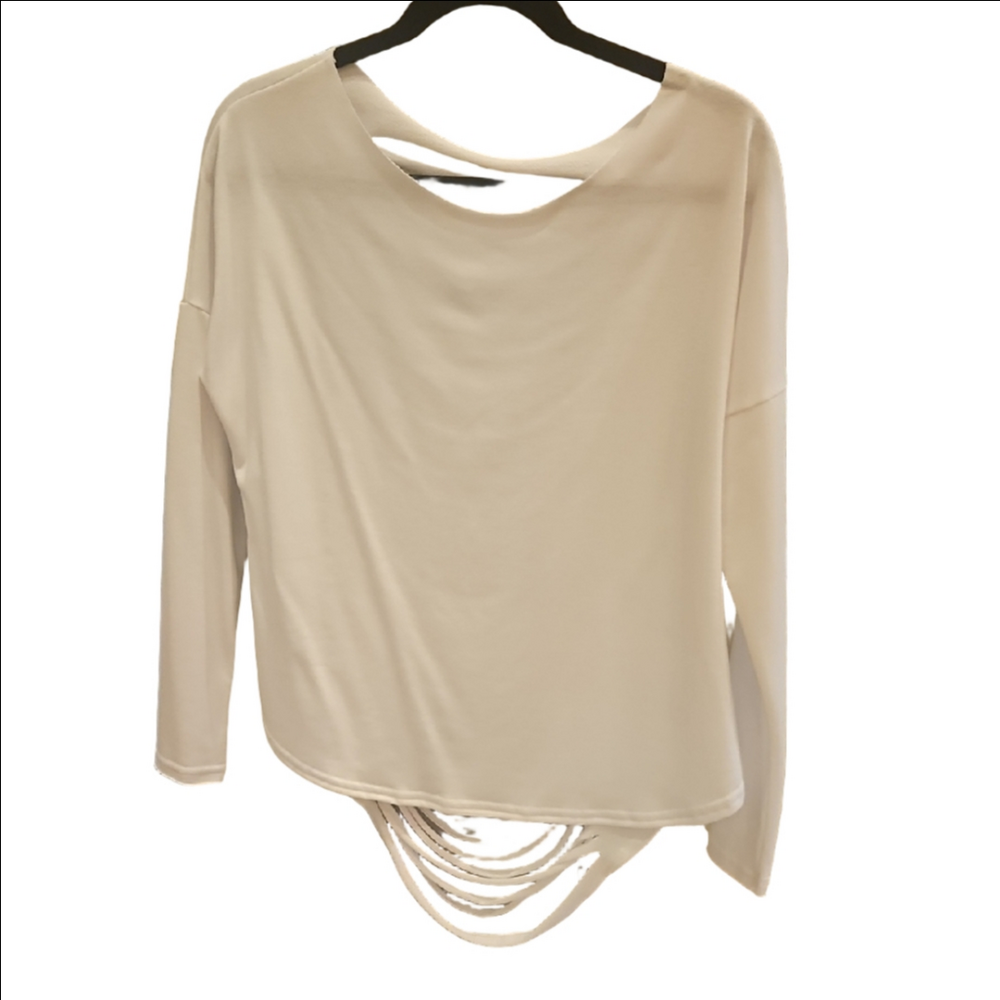 White Long Sleeve cutout back Women's Top